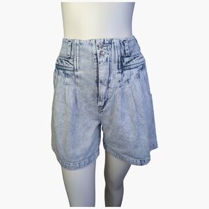 Vintage Acid Wash Denim Shorts | High Rise Pleated  | 30" Waist